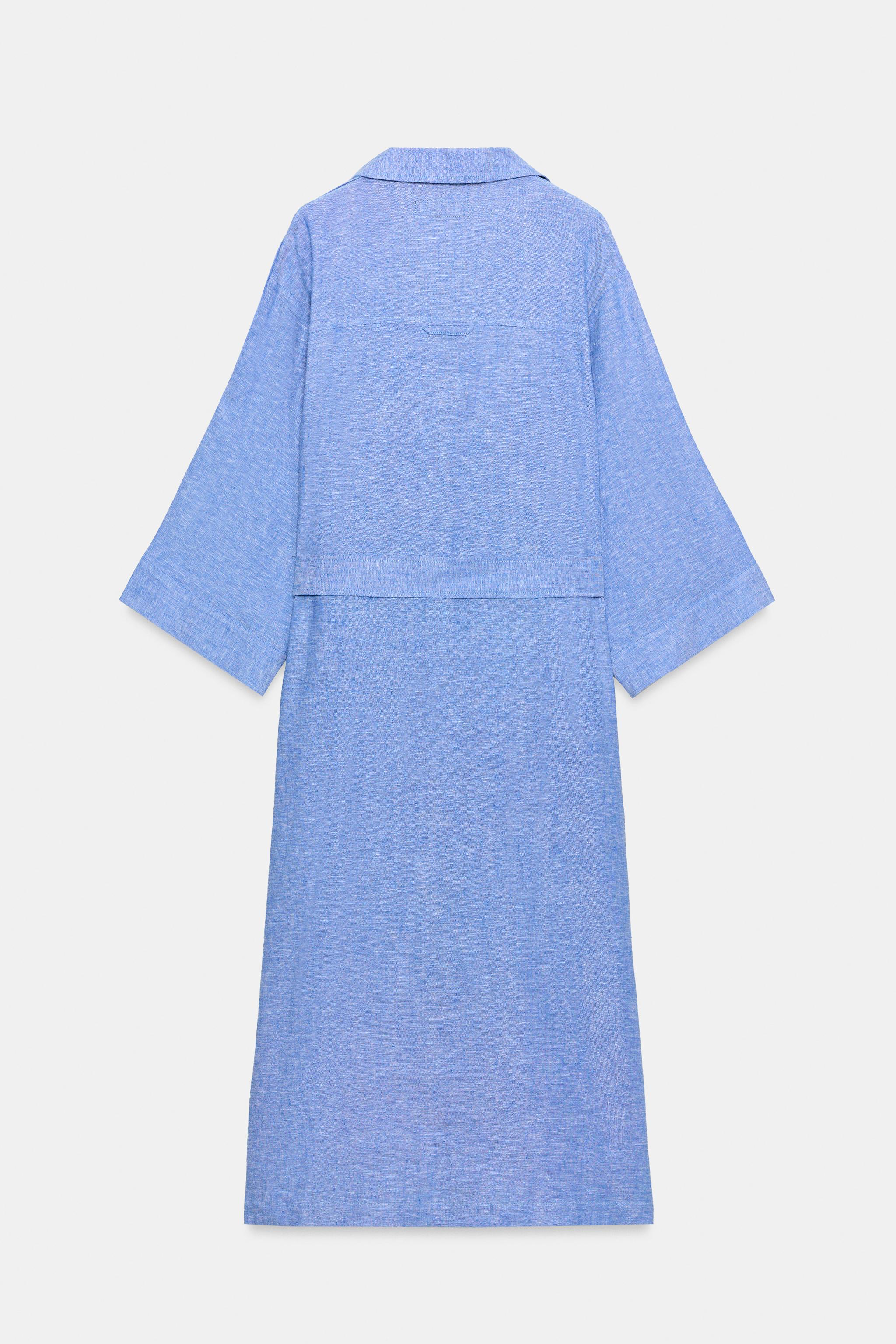 BELTED LINEN BLEND MIDI DRESS
